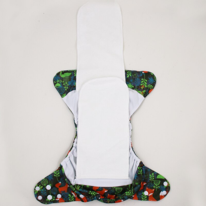 Pañales reutilizables AIO con impresión digital PORORO con 2 refuerzos de bambú, pañal de tela transpirable todo en uno de bambú