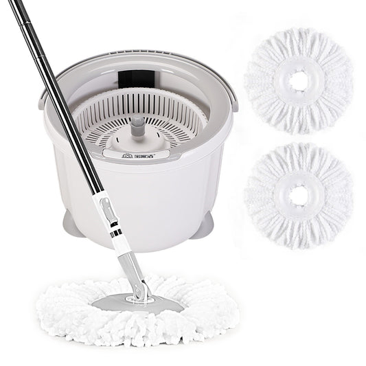 Yocada Trapeador de Piso Ajustable con Giro 360 con Cubo de Limpieza 2 Piezas Almohadillas de Microfibra Mango extendido para Herramientas de Limpieza de Madera Dura