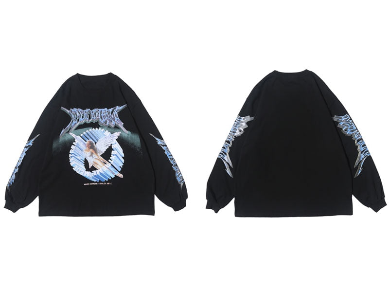 GONTHWID, camisetas creativas de manga larga con estampado de Ángel en 3D, ropa de calle Hip Hop Hipster, camisetas holgadas informales, camisetas de moda para hombres