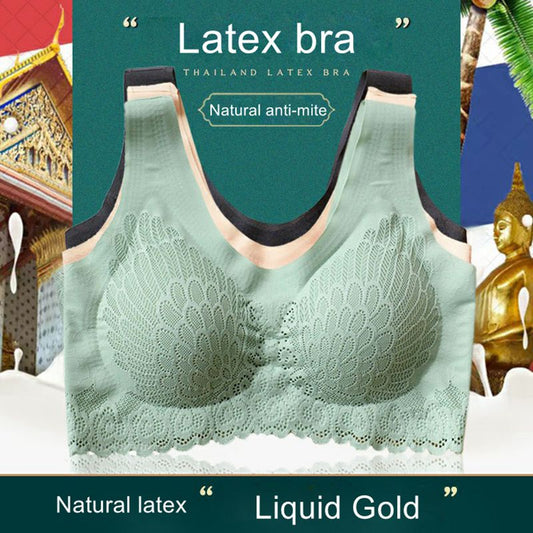 Ropa interior de látex tailandesa, sujetador para mujer, pecho pequeño, anillo de acero sin costuras, chaleco deportivo sin costuras, espalda de encaje