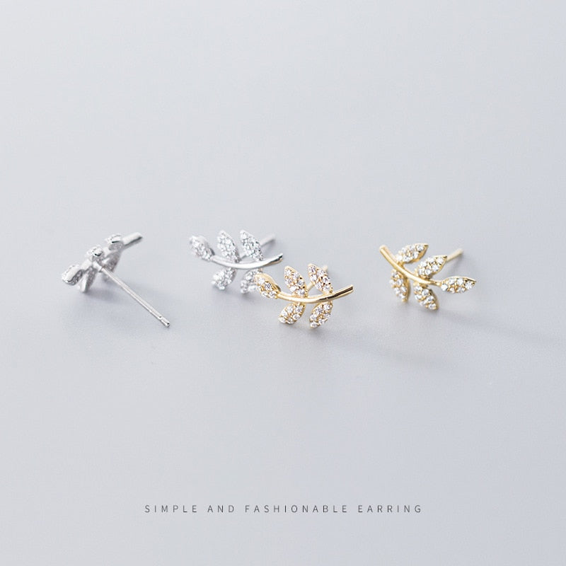 Modian New Autumn Collection Sterling Silver 925 Shiny Clear CZ Tree Leaves Stud Earrings for Women Luxury Wedding Fine Jewelry