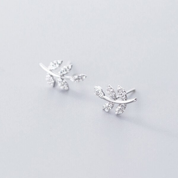 Modian New Autumn Collection Sterling Silver 925 Shiny Clear CZ Tree Leaves Stud Earrings for Women Luxury Wedding Fine Jewelry