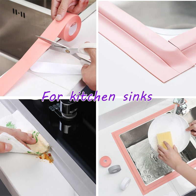 Adhesivo de pared para cinta de baño, tira de sellado, baño, ducha, fregadero, espacio, cinta de calafateo para inodoro, tira de moho impermeable para estufa de cocina