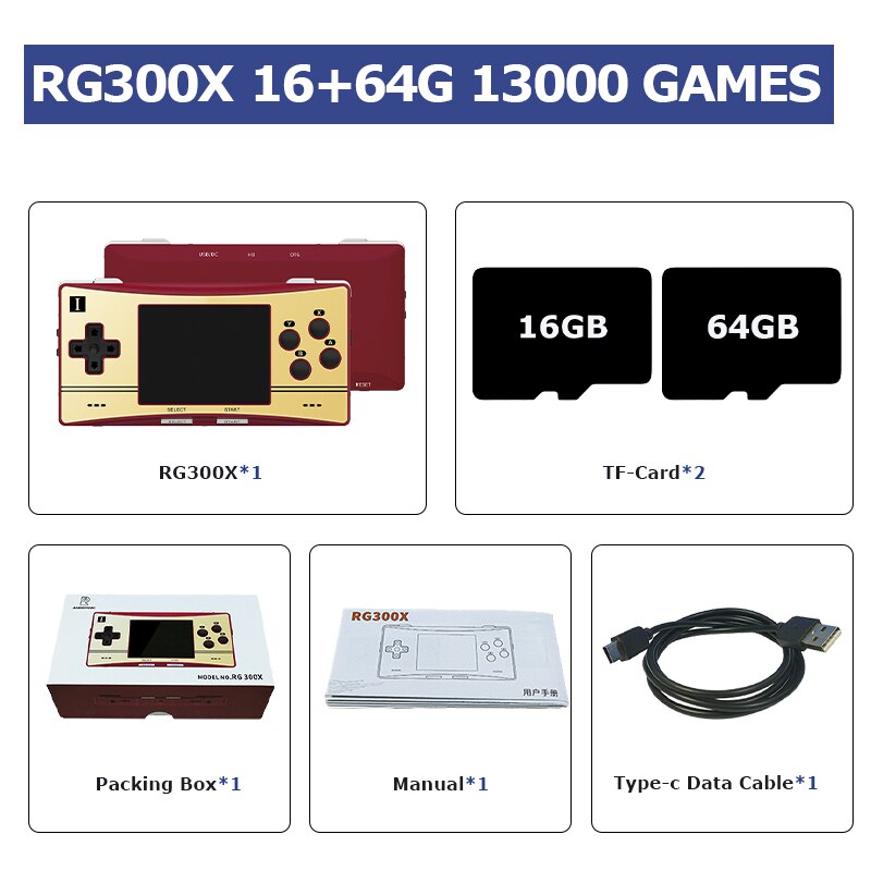 Nueva consola de juegos portátil Retro RG300X con 18000 emuladores de juegos para PS1/MD/FC/GB reproductor de juegos portátil salida HD pantalla IPS de 3,0 "