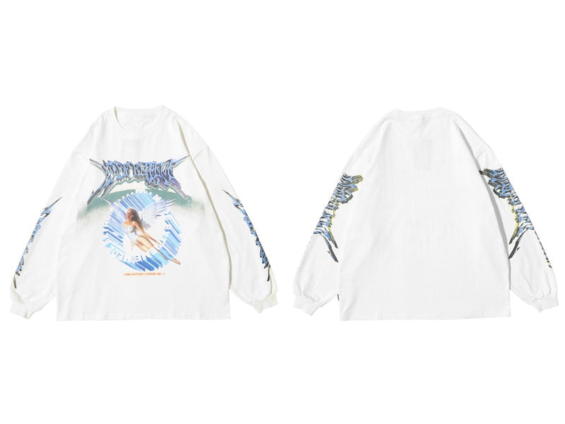 GONTHWID, camisetas creativas de manga larga con estampado de Ángel en 3D, ropa de calle Hip Hop Hipster, camisetas holgadas informales, camisetas de moda para hombres