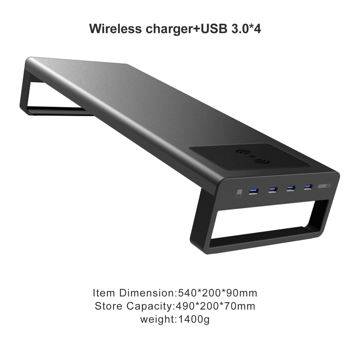 Soporte elevador de Monitor de aluminio con carga inalámbrica USB3.0, soporte para transferencia de datos y carga, escritorio de almacenamiento para teclado y ratón