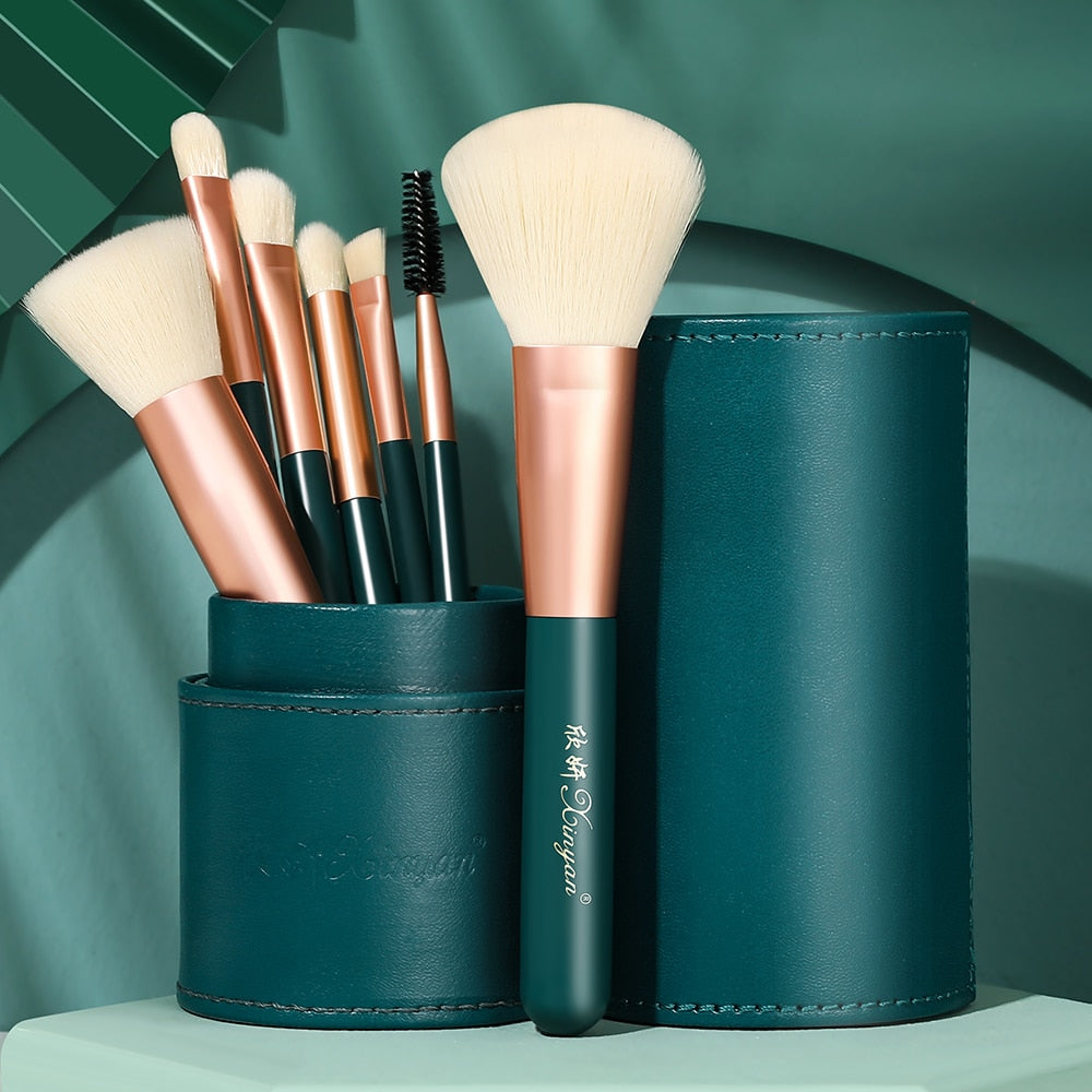 XINYAN-Juego de brochas de maquillaje para principiantes, colorete, sombra de ojos, corrector labial, cosméticos, maquillaje con estuche brillante, base en polvo, herramientas de belleza