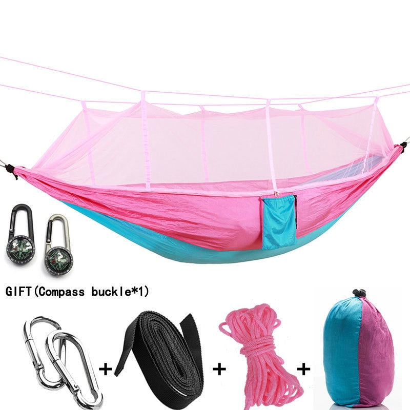 Hamaca para acampar/jardín con mosquitera, muebles de exterior para 1-2 personas, cama colgante portátil, columpio para dormir de tela de paracaídas resistente