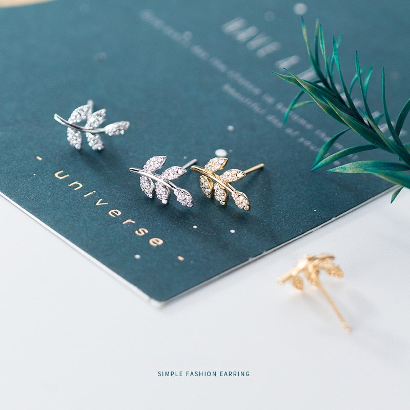 Modian New Autumn Collection Sterling Silver 925 Shiny Clear CZ Tree Leaves Stud Earrings for Women Luxury Wedding Fine Jewelry