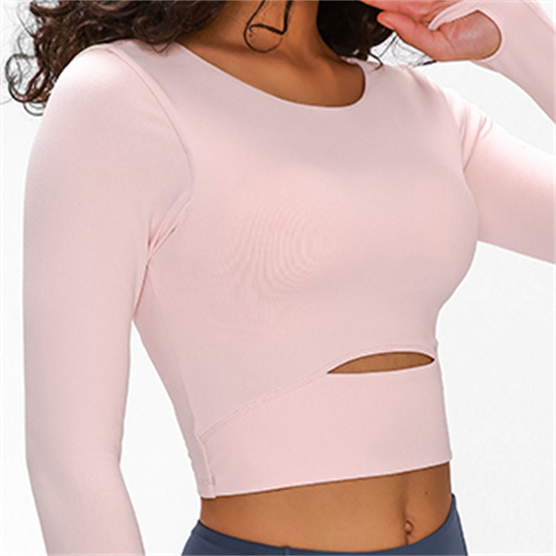 Nepoagym WIND Top corto de manga larga para mujer con sujetador acolchado Top de yoga suave Camisas cómodas de entrenamiento de gimnasio