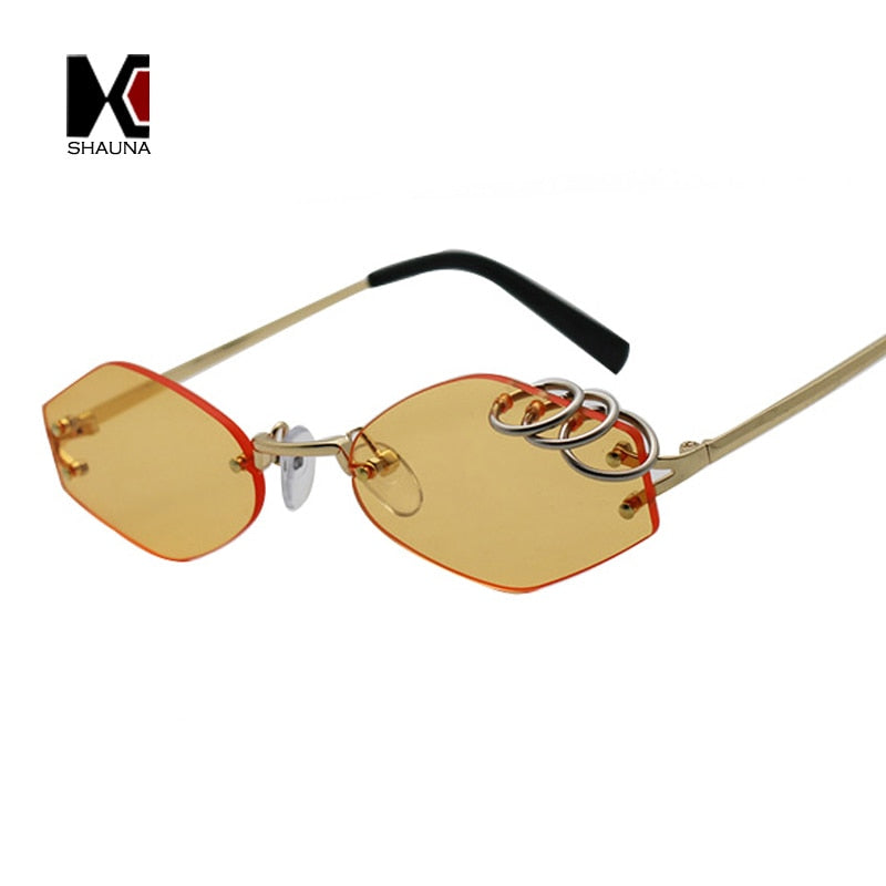 SHAUNA-gafas de sol únicas con decoración de anillos de hierro para mujer, gafas de sol sin montura, Retro, verde oscuro, Punk, UV400