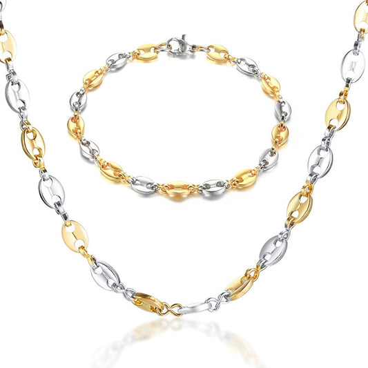 Collar de cadena Marina inflada con eslabones de granos de café de acero inoxidable para hombre y mujer, joyería de moda