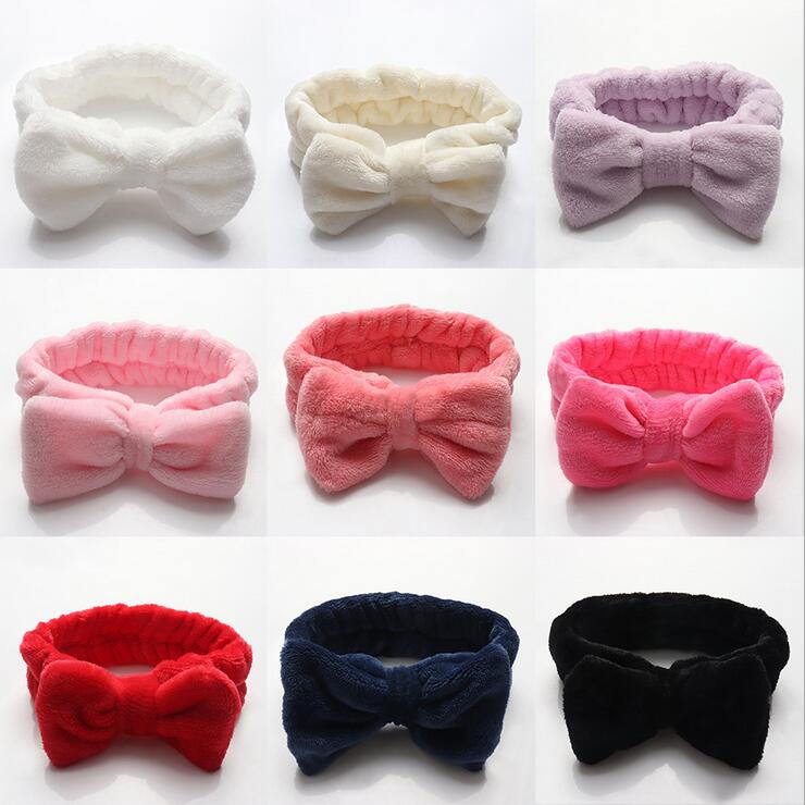Flannel Cosmetic Headbands Soft Bowknot Elastic Hair Band Hairlace for Washing Face Shower Spa Makeup Tools