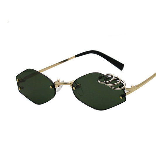 SHAUNA-gafas de sol únicas con decoración de anillos de hierro para mujer, gafas de sol sin montura, Retro, verde oscuro, Punk, UV400