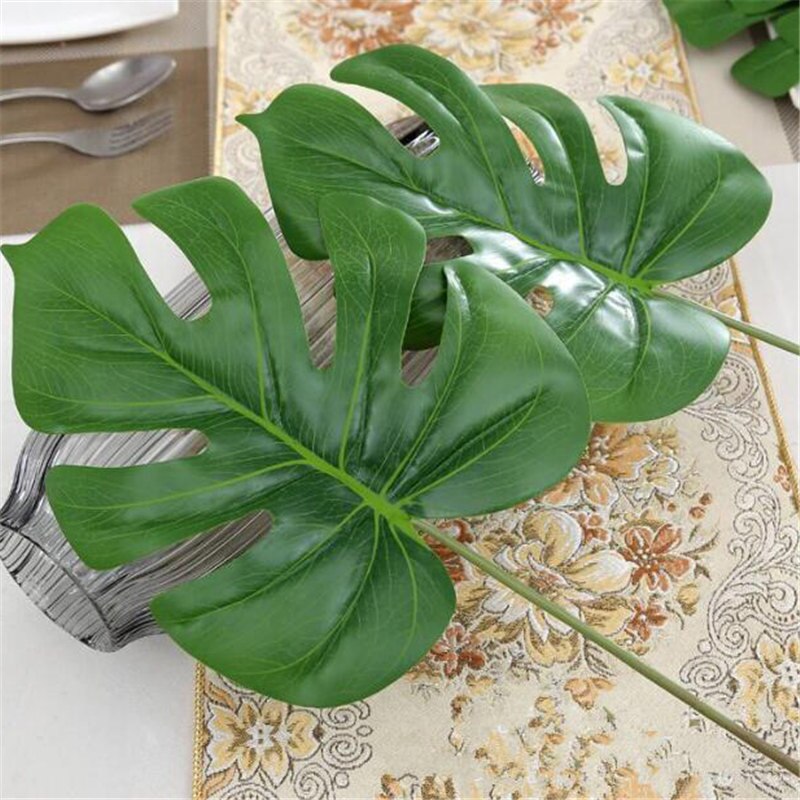 4 Uds. De hojas artificiales grandes de palmera Monstera, hoja de plástico verde, decoración DIY para boda, planta de arreglo de flores baratas