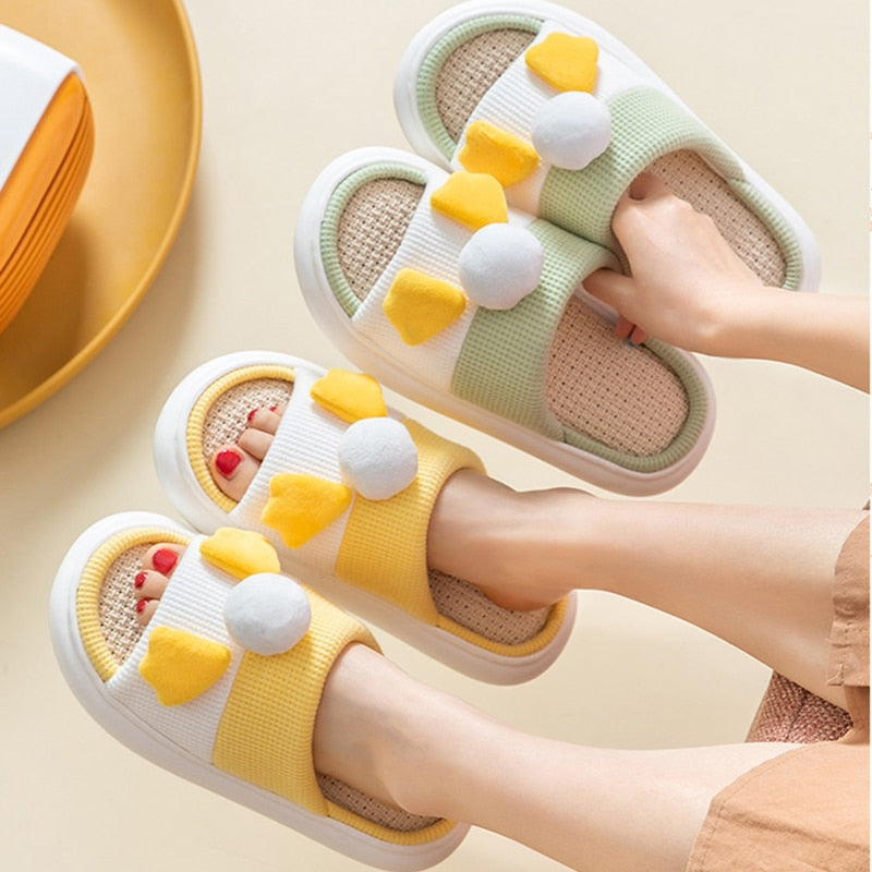 Zapatillas de cáñamo para mujer, zapatos de algodón transpirables antideslizantes con dibujos de pato para dormitorio y parejas, chanclas divertidas para el hogar, novedad de primavera