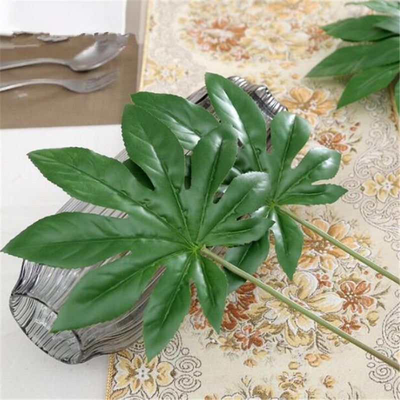 4 Uds. De hojas artificiales grandes de palmera Monstera, hoja de plástico verde, decoración DIY para boda, planta de arreglo de flores baratas