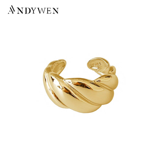 ANDYWEN 2020 Plata de Ley 925 gran tornillo gran giro anillos redimensionables 2020 oro fino grueso abierto anillos de brazalete joyería