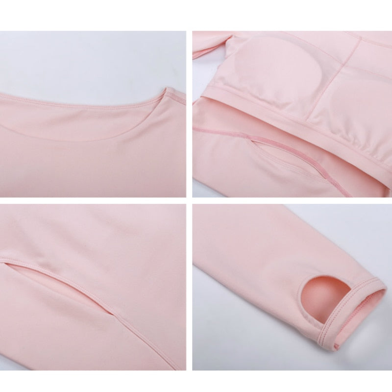 Nepoagym WIND Top corto de manga larga para mujer con sujetador acolchado Top de yoga suave Camisas cómodas de entrenamiento de gimnasio