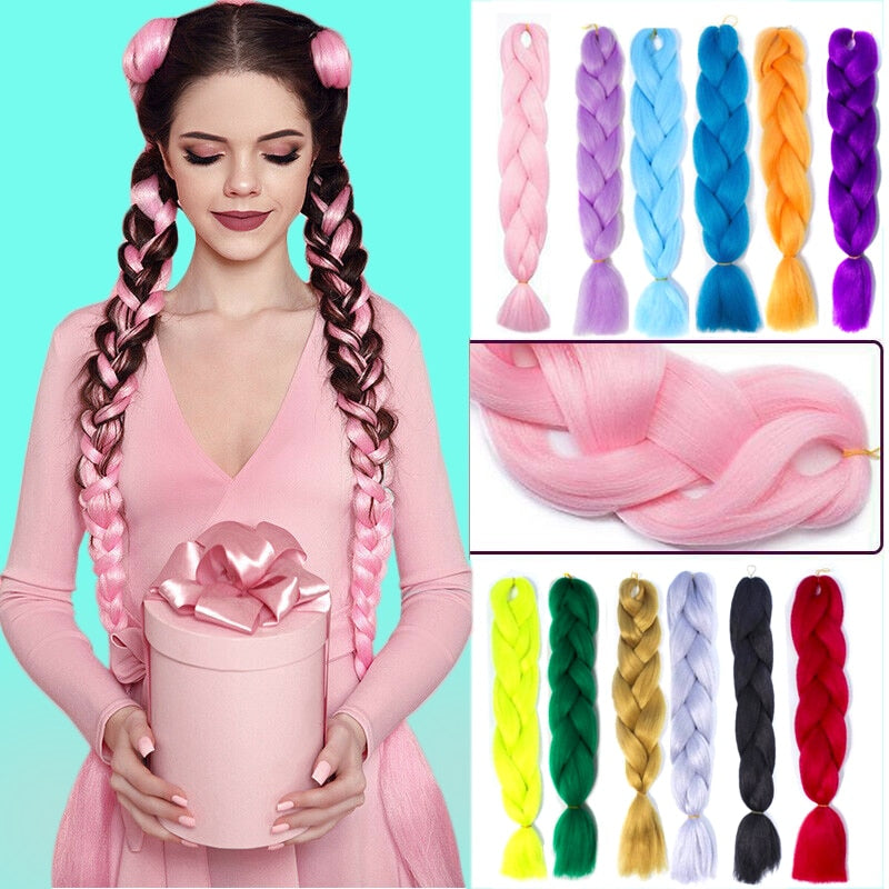 GAKA Women Jumbo Braids Pink Blonde Green Two Tone Color Long Ombre Glowing Twist Synthetic Braiding Hair Extension