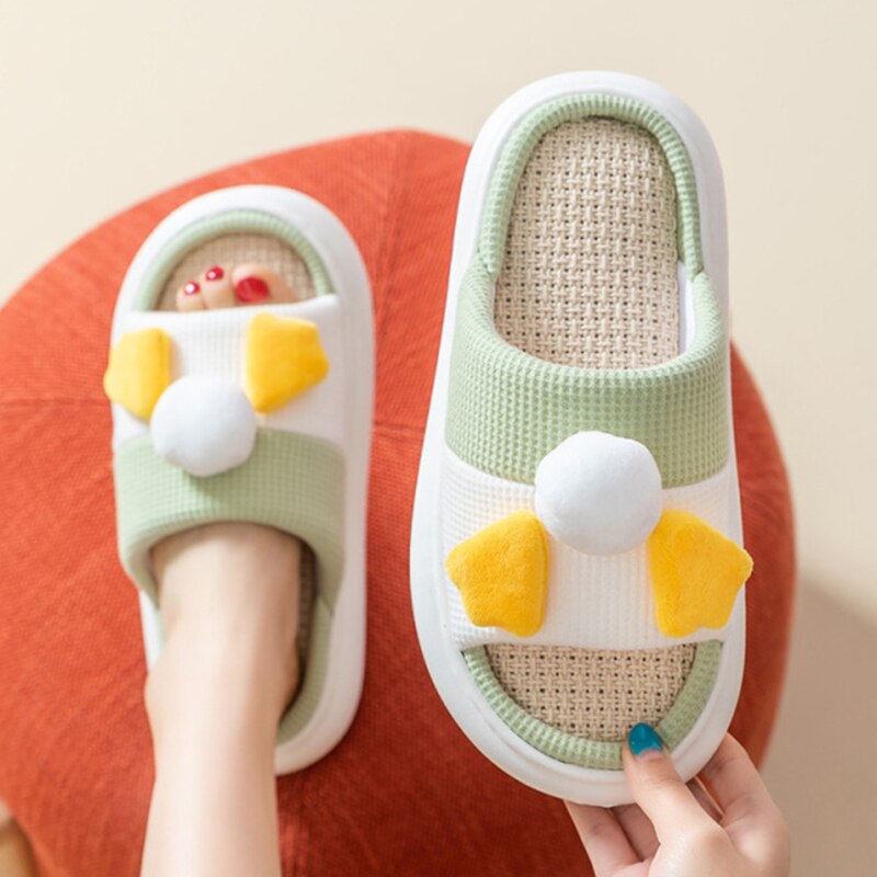 Zapatillas de cáñamo para mujer, zapatos de algodón transpirables antideslizantes con dibujos de pato para dormitorio y parejas, chanclas divertidas para el hogar, novedad de primavera