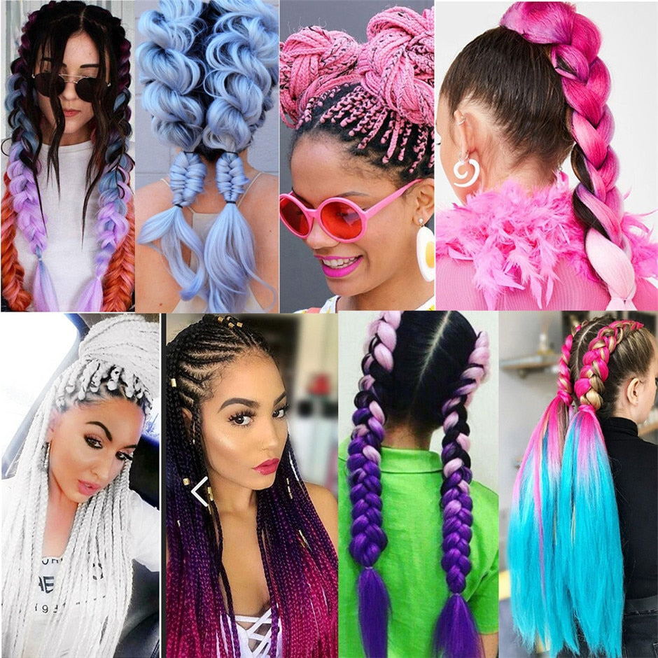 GAKA Women Jumbo Braids Pink Blonde Green Two Tone Color Long Ombre Glowing Twist Synthetic Braiding Hair Extension