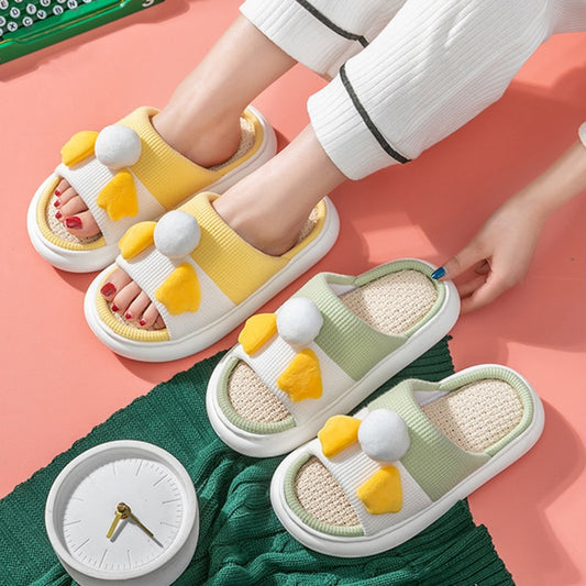 Zapatillas de cáñamo para mujer, zapatos de algodón transpirables antideslizantes con dibujos de pato para dormitorio y parejas, chanclas divertidas para el hogar, novedad de primavera