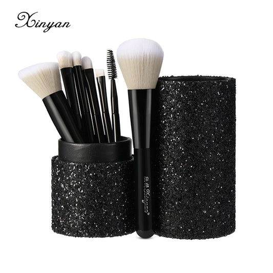 XINYAN-Juego de brochas de maquillaje para principiantes, colorete, sombra de ojos, corrector labial, cosméticos, maquillaje con estuche brillante, base en polvo, herramientas de belleza