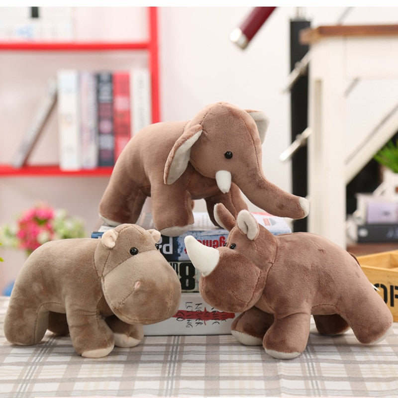 Simulación de elefante/hipopótamo/rinoceronte, muñecos de animales de peluche, juguetes de algodón suave para bebés, regalo para niños 22*15cm